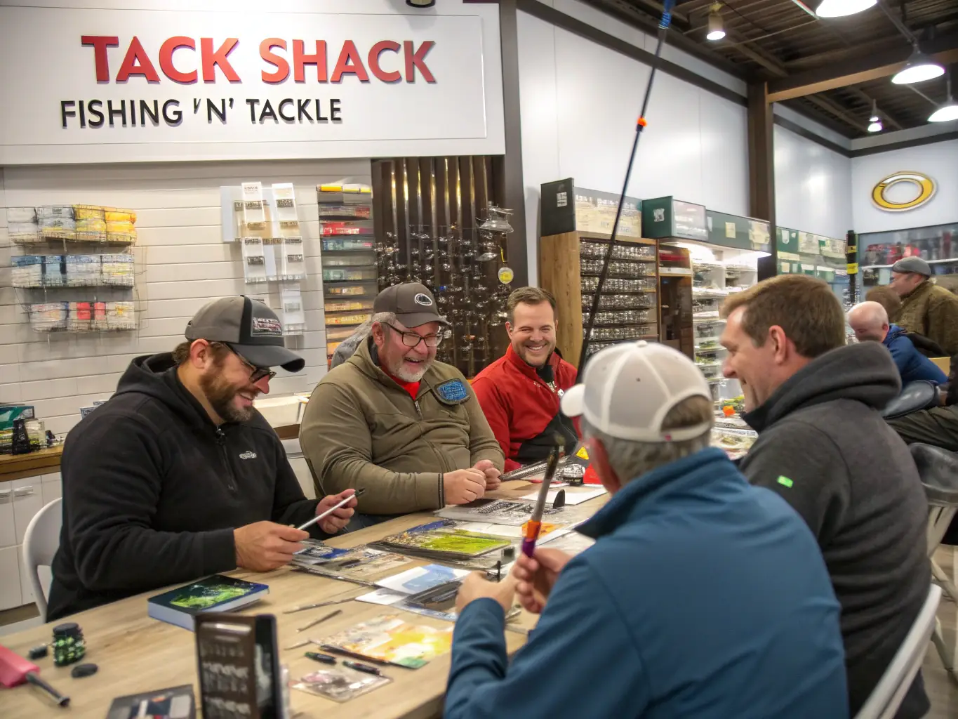 A photo of a fishing workshop in progress, with participants learning about different fishing techniques and equipment.