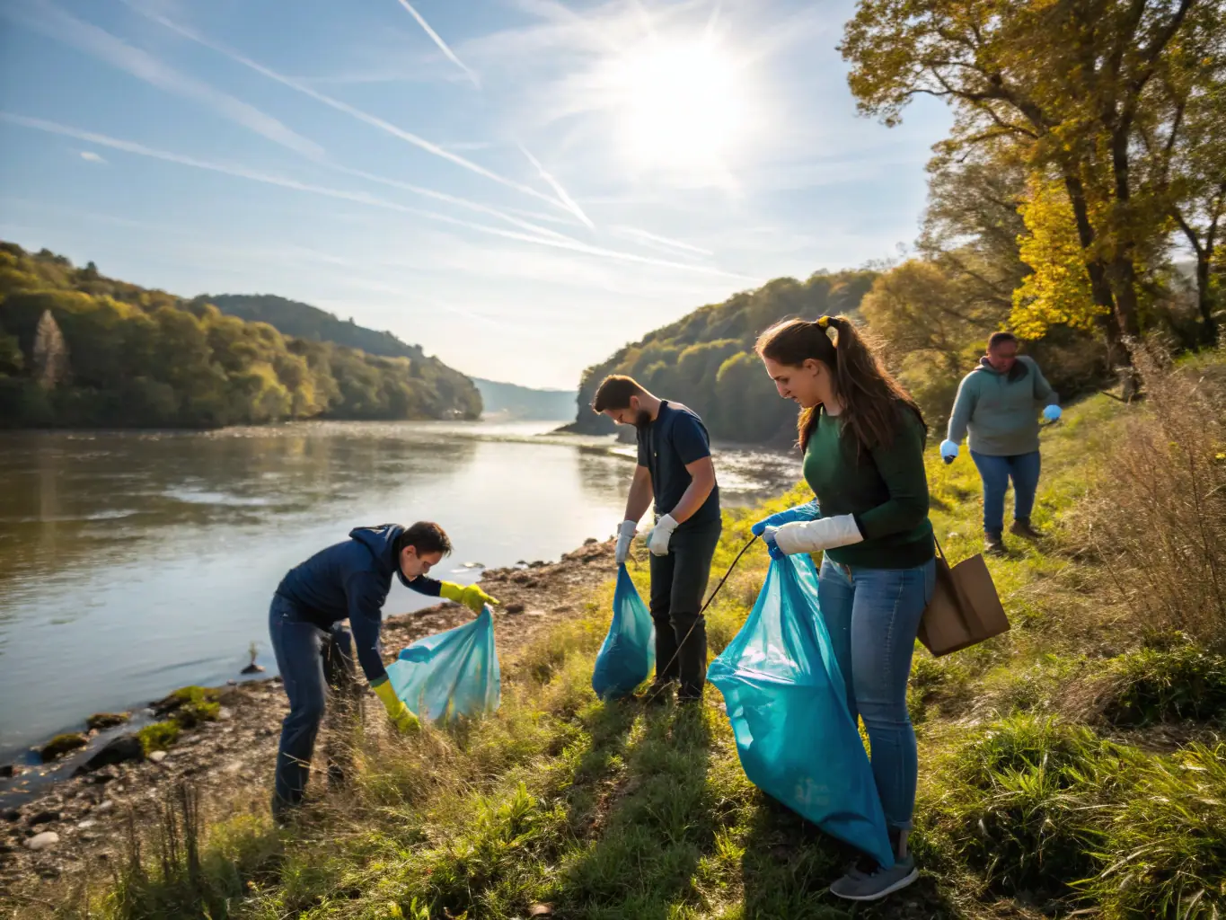 A photograph of club members participating in a pond cleanup activity, emphasizing the club's commitment to conservation.