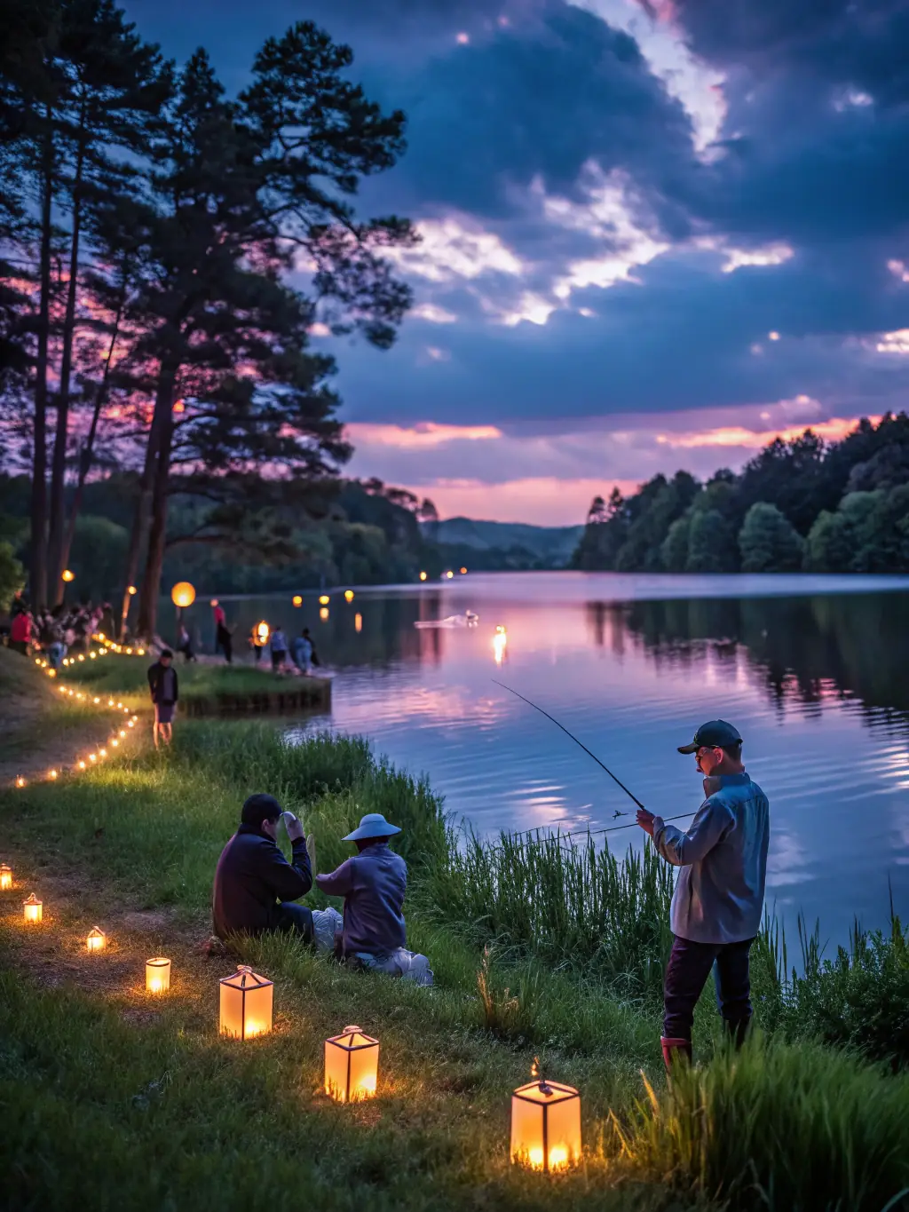 Anglers competing in a carp fishing competition on the club's pond, showcasing their skills and sportsmanship.